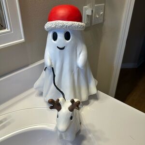 T.J.Maxx Festive Ghost and Reindeer Decor - Red, White, Brown